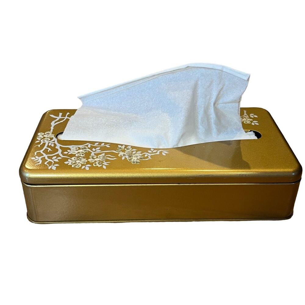 VTG Ransburg tissue holder Gold W/ Flowers Mounted Hollywood Regency EUC